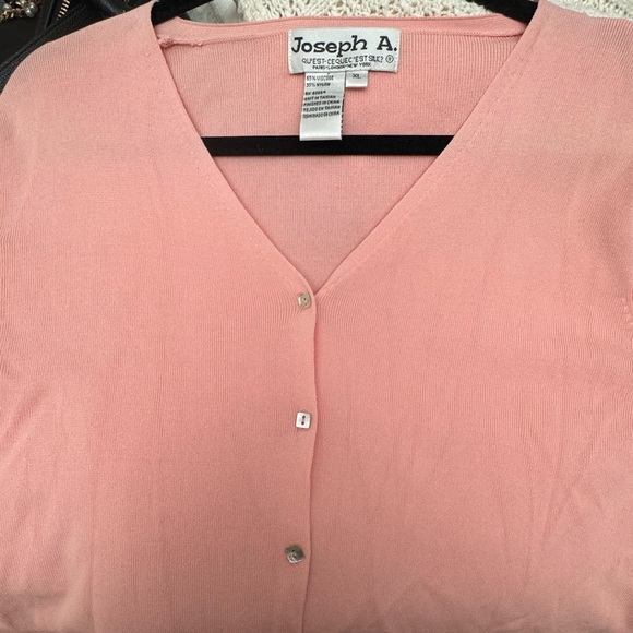 VTG JOSEPH A Pink Button Up Cardigan Abalone Shell Buttons Preppy Chic Girly XL - Picture 9 of 11